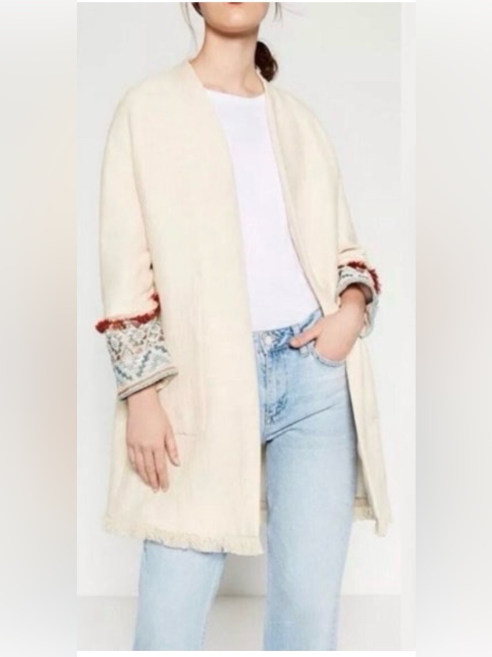Zara NWOT Open Southwestern “Tribal Linen Coat”